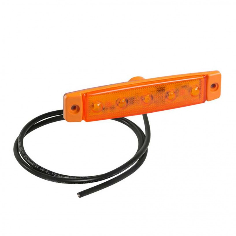 LUCE LATERALE ARANCIONE 5 LED 12/24V BASE ARANCIONE ADESIVA
